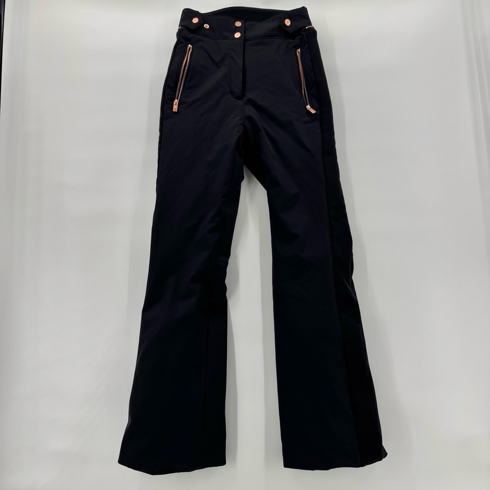 Fusalp luxury Black High-Rise Bootcut Pants Rose Gold Zippers Sz34 us2 apres ski